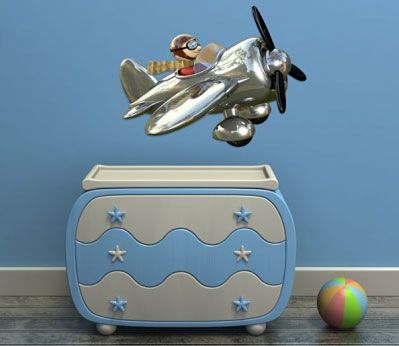 pegatina-avion-room-boy pegatina de avión modelo grande con aspecto cromado